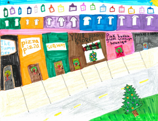 Kids drawing of St. Paul Street downtown during Winter