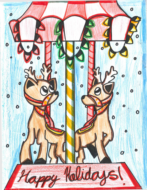 Kids drawing of reindeer at a Carousel