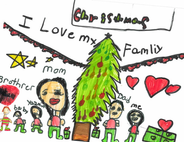 Kids drawing of her family enjoying Christmas Day