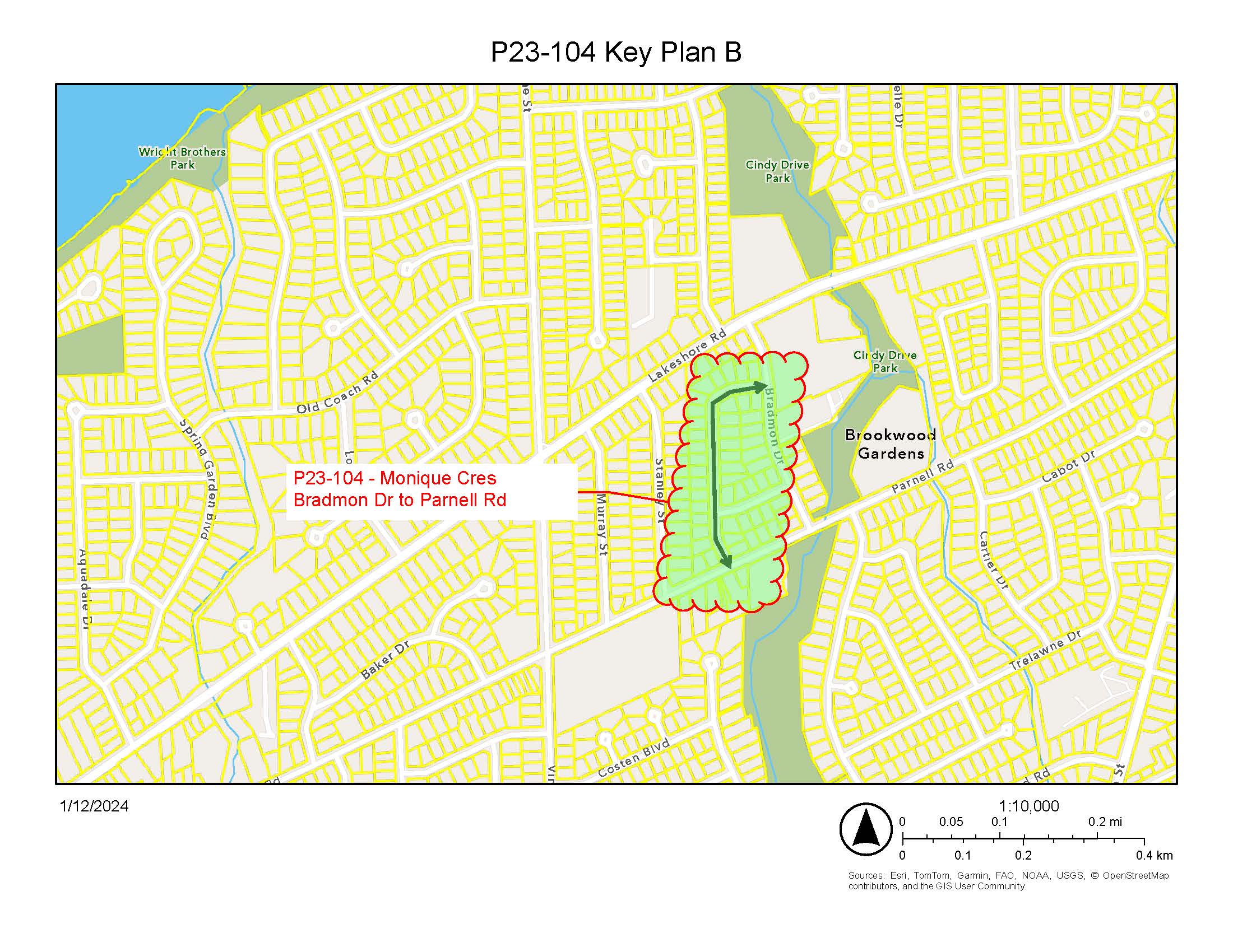 The approximate location of construction limits for the Monique Crescent section of the project.