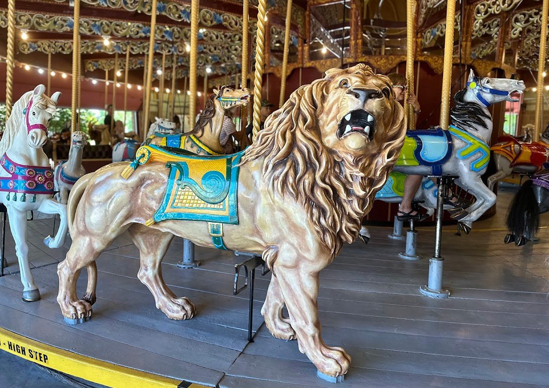 One of the lions on the Lakeside Park Carousel