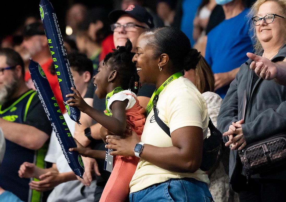 Fans cheer on the Niagara River Lions at the Meridian Centre.