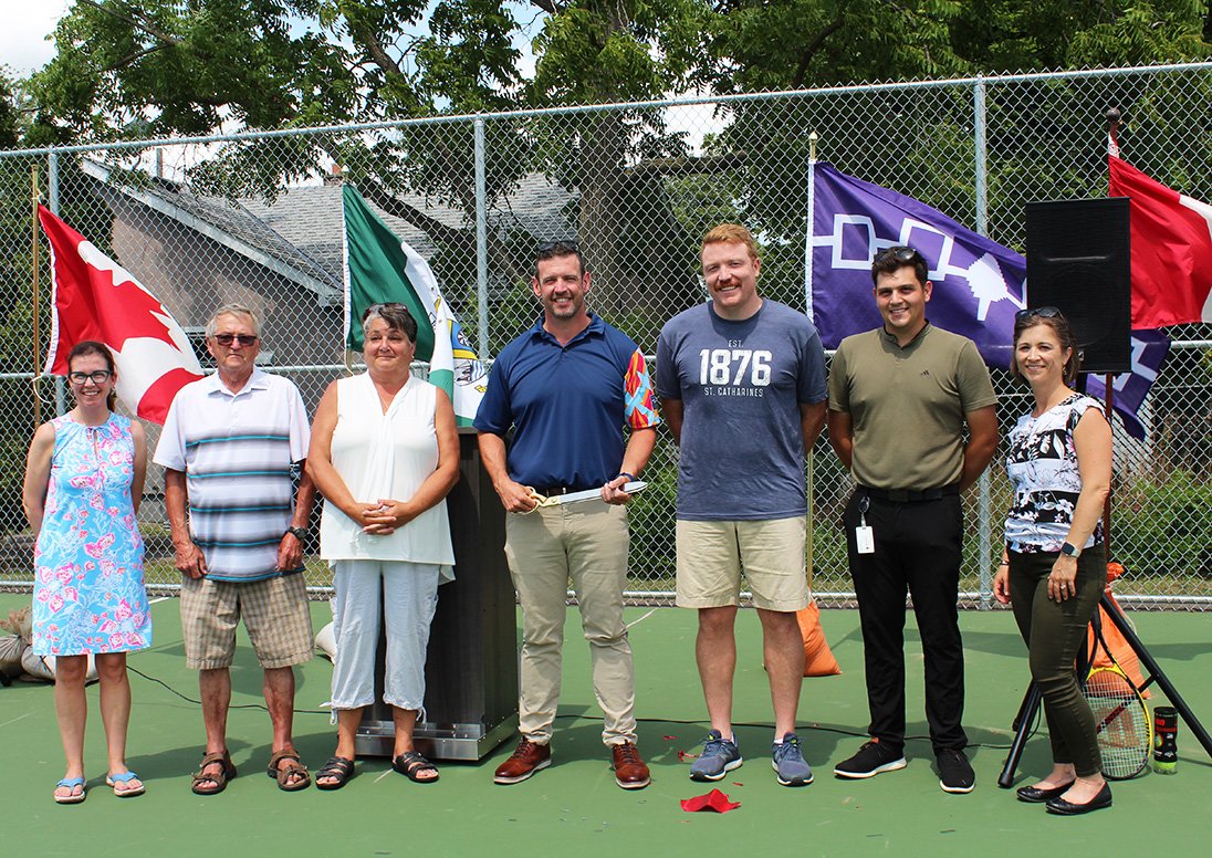 The Mayor, Merritton councillors and others pose at the Valleyview Park grand reopening